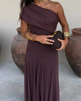 Brittany Damen One-Shoulder Mesh-Maxikleid für den Sommer in Braun