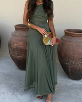 Brittany Damen One-Shoulder Mesh-Maxikleid für den Sommer in Grün