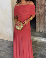 Brittany Damen One-Shoulder Mesh-Maxikleid für den Sommer in Rot