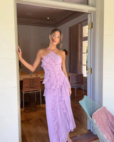 Eliza Damen plissiertes Rüschen-Maxikleid in Flieder