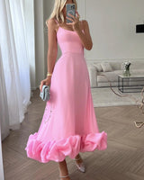 Heather ärmelloses ausgestelltes Midi-Ballkleid in Rosa