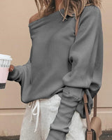Trendige Off-Shoulder-Strickdamenpullover - Sophie in Grau