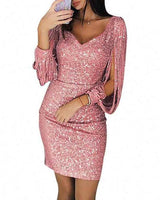 Rosa - Pailletten Ein-Schulter-Brautjungfernkleid in Rosa