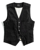 Sheene | Vintage Kord Revers Jacke in Schwarz (Ärmellos)