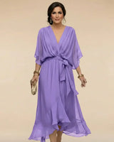 Marta | Damen Chiffonkleid V-Ausschnitt – Fließendes Chiffon Kleid in Violett