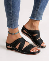 Eva | Konturiertes Fußbett Gepolstert Sandalen in Schwarz