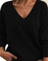 Mordane – Eleganter Langarm Pullover Mit V-Ausschnitt in Schwarz