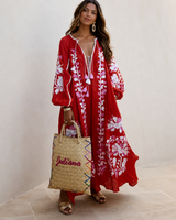 Nelia - Lockeres Boho-Sommerkleid mit Blumenprint in Rot
