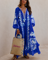 Nelia - Lockeres Boho-Sommerkleid mit Blumenprint in Blau