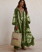 Nelia - Lockeres Boho-Sommerkleid mit Blumenprint in Grün