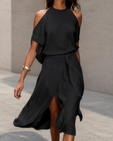 Celestine - Midikleid mit ungleichmäßigem Saum in Schwarz