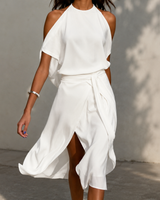 Celestine - Midikleid mit ungleichmäßigem Saum in Weiß