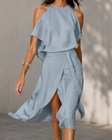 Celestine - Midikleid mit ungleichmäßigem Saum in Grau