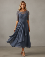 Yara - Elegantes Chiffon-Midikleid in Grau