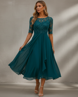 Yara - Elegantes Chiffon-Midikleid in Dunkelblau