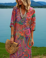 Amara - Intensivfarbenes Kleid mit Blumenmotiv in Rosa
