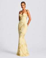 Norma - Stilvolles Maxikleid mit Blumenprint in Gelb