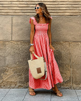 Sarah - Stilvolles, plissiertes Maxikleid in Rot