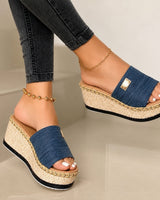 Camilla - Stilvolle dicke Keilsandalen in Blau