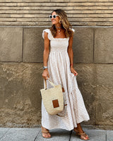 Sarah - Stilvolles, plissiertes Maxikleid in Beige