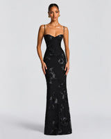 Norma - Stilvolles Maxikleid mit Blumenprint in Schwarz
