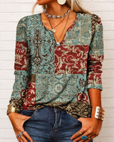 Katharina - Langarm-Boho-Bluse mit V-Ausschnitt in Weinrot