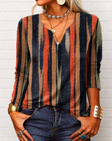 Katharina - Langarm-Boho-Bluse mit V-Ausschnitt in Braun