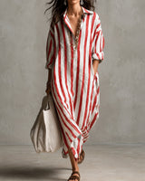 Elysia - Lockeres Langarm-Hemdkleid in Rot
