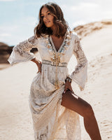 Betty - Stilvolles, fließendes Boho-Maxikleid in Beige
