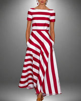 Darcie - Gestreiftes A-Linien-Maxikleid in Rot