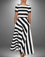 Darcie - Gestreiftes A-Linien-Maxikleid in Schwarz