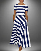 Darcie - Gestreiftes A-Linien-Maxikleid in Blau