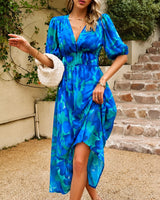 Doherty - Lockere Blumige Midikleid in Blau