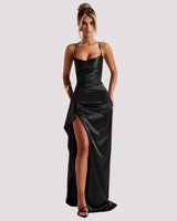 Hallie - Elegantes Rückenfreies Maxikleid in Schwarz