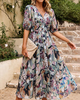 Doherty - Lockere Blumige Midikleid in Grau