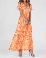 Lea - Ein vielseitiges Blumen-Midikleid für jede Gelegenheit in Orange