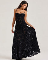 Jazmine - Stilvolles, schmales Maxikleid in Schwarz