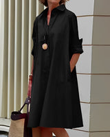 Alissa - Bequemes und lockeres Midikleid für Damen in Schwarz