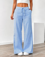 Amanda - Bequeme Gestreifte Hose mit Taschen in Blau