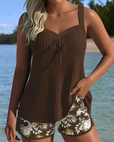 Amira - Stilvoller Gestreifter Tankini in Braun
