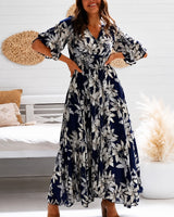 Michaela - Stilvolles, Entspanntes Blumen-Midikleid in Blau