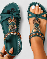 Eleanor - Stilvolle Flache Sandalen mit Strass in Grün
