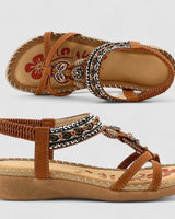 Eleanor - Stilvolle Flache Sandalen mit Strass in Braun