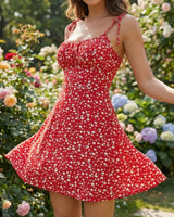 Rachel - Florales A-Linien Minikleid in Rot