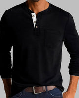 Dalton - Langarm-Henley-Shirt in Schwarz