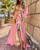 Janice - Stilvolles, farbenfrohes Maxikleid in Pink / Gelb