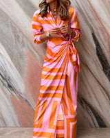Aliza - Stilvolles Gestreiftes Wickelkleid in Orange