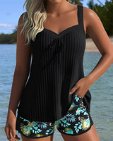 Amira - Stilvoller Gestreifter Tankini in Schwarz