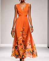 Tanisha - Florales Chiffon-Maxikleid in Orange