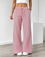 Amanda - Bequeme Gestreifte Hose mit Taschen in Rosa